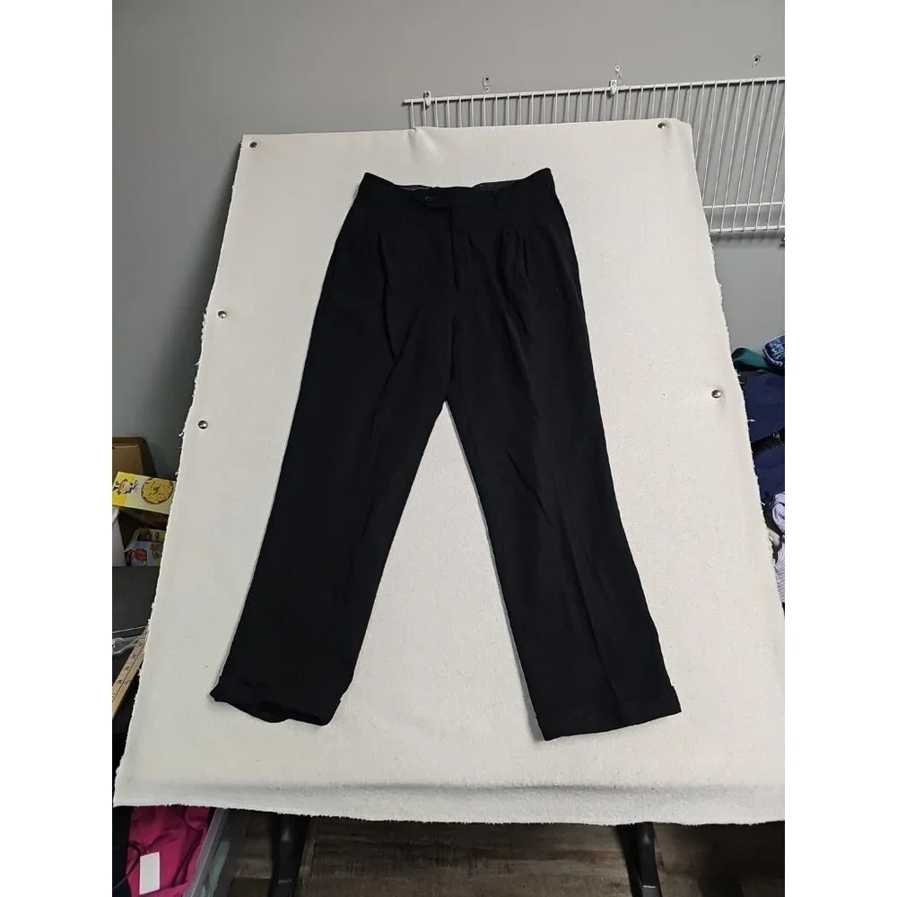 Y2K Banana Republic‎ Dress Pants 33R x28 Mens Black Pleated Italy Cuffed Ankle